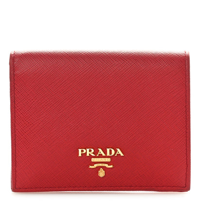 Prada Saffiano Metal Compact Snap Bi-Fold Wallet Fuoco 1 of 7
