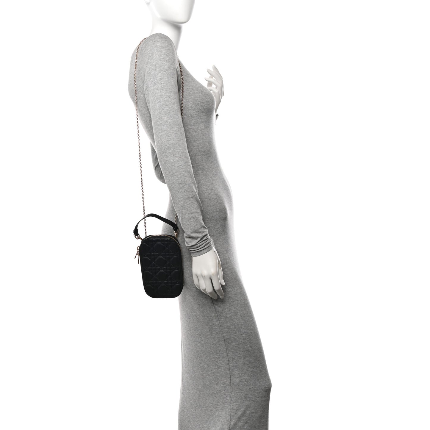 Lambskin Cannage Lady Dior Phone Holder Black