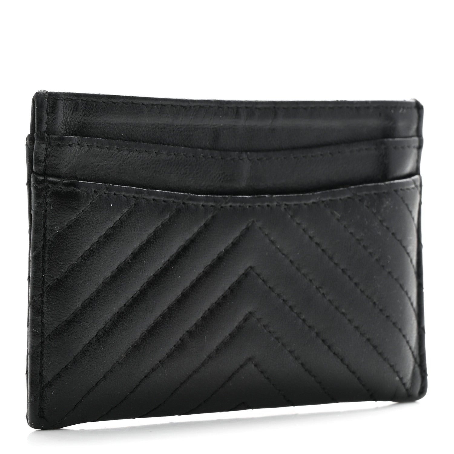 Chanel Lambskin Chevron Quilted Card Holder Black 3 of 8