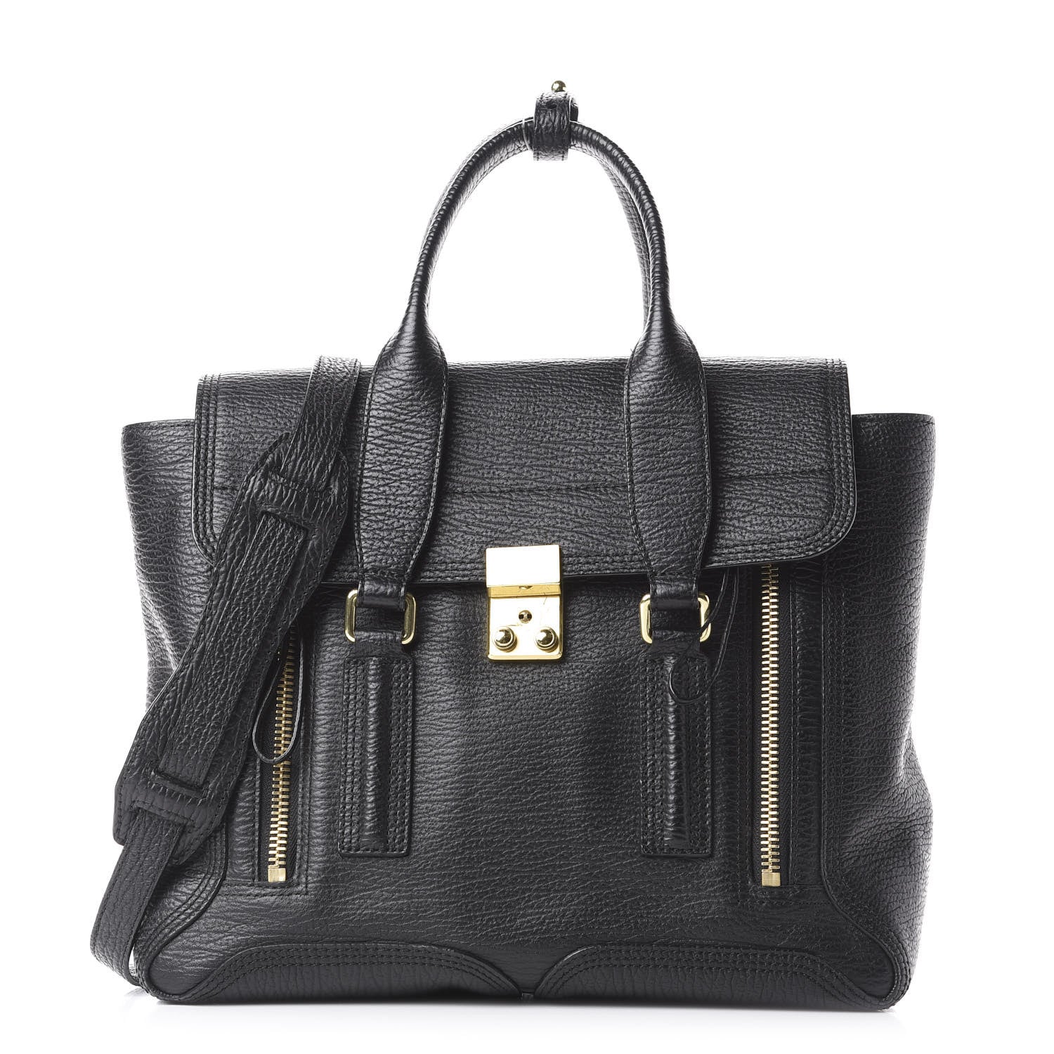 3.1 Phillip Lim 3.1 Textured Calfskin Medium Pashli Satchel Black 1 of 10
