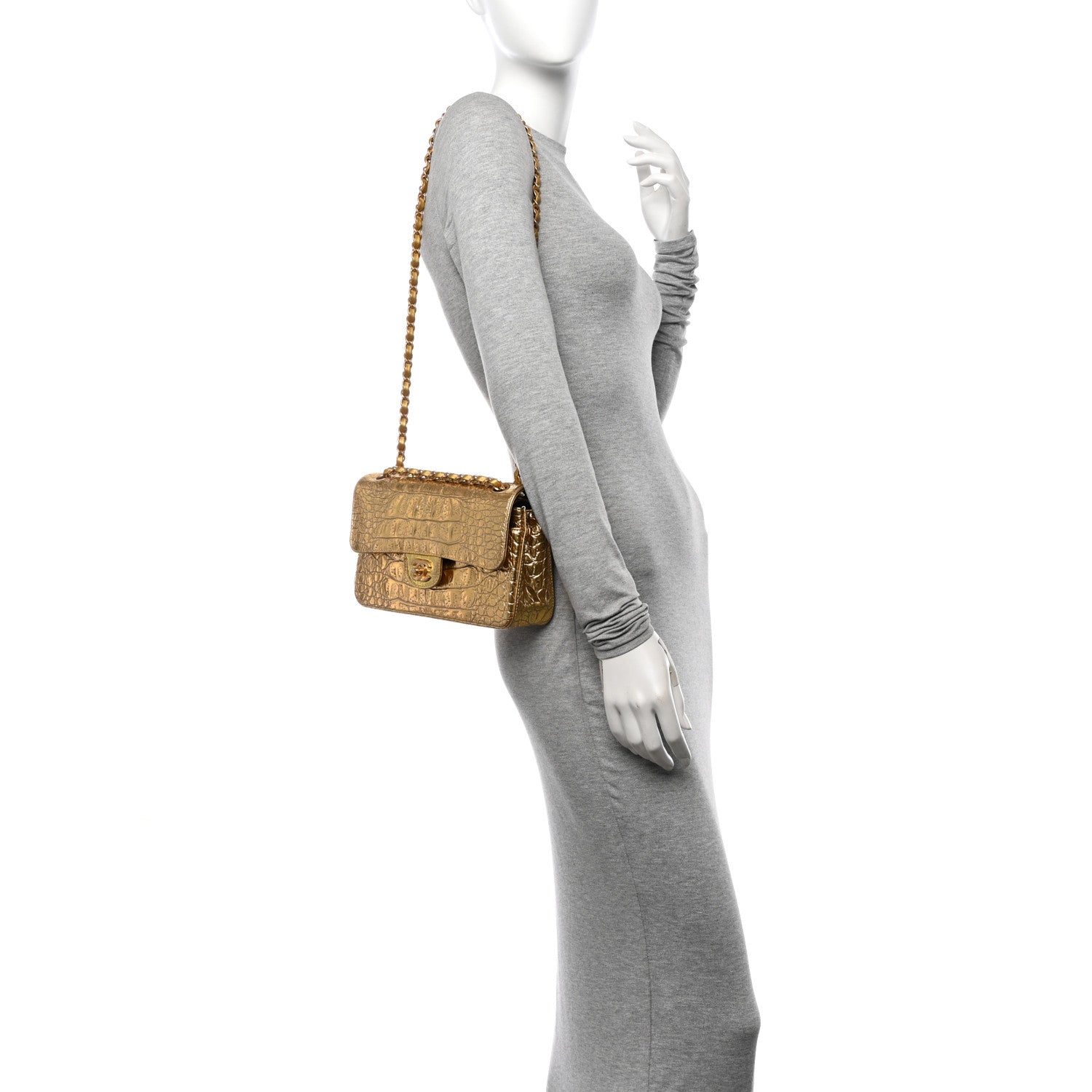 Chanel Metallic Calfskin Crocodile Embossed Crocodile Rectangular Small Flap Gold 2 of 11