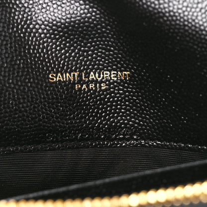 Saint Laurent Grain De Poudre Matelasse Chevron Monogram Envelope Chain Wallet Black 6 of 11