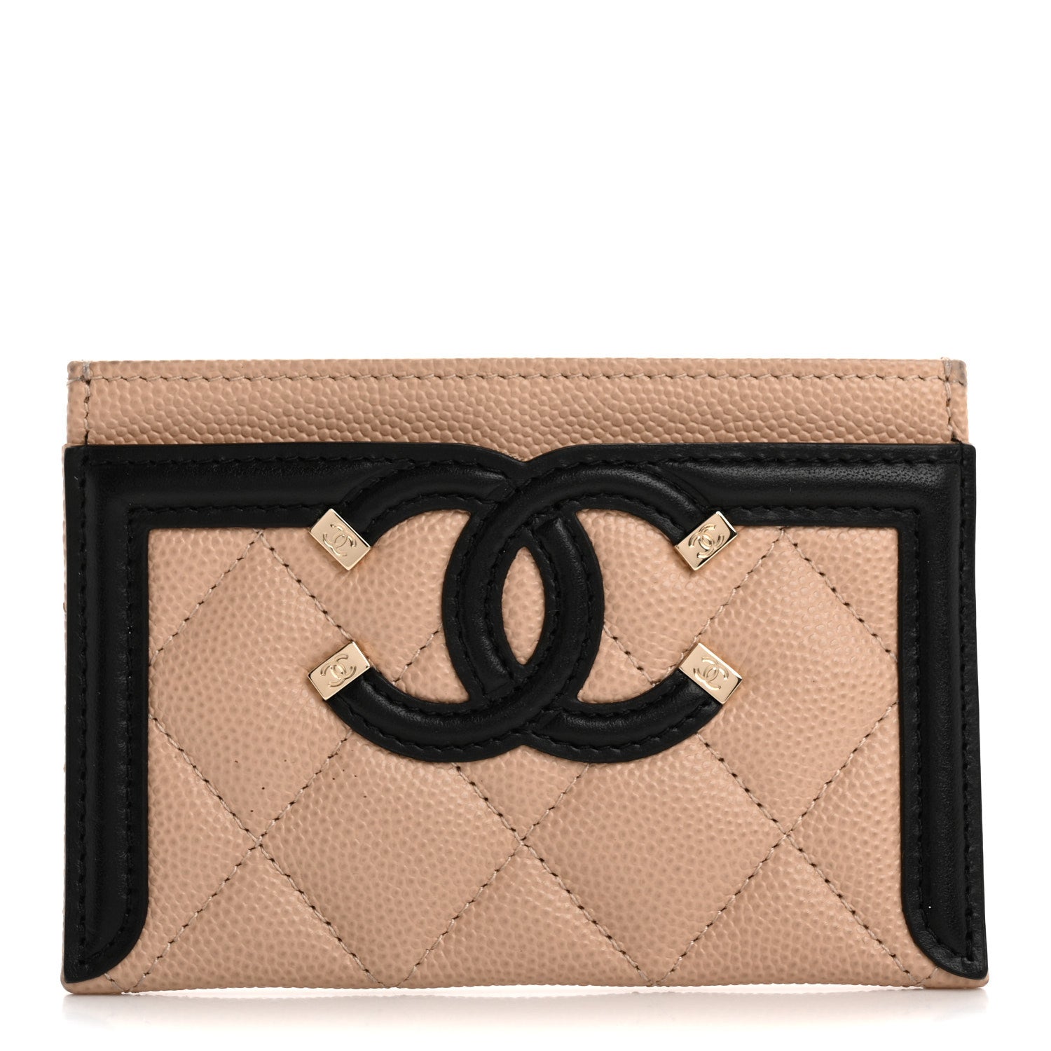 Chanel Caviar Quilted Filigree Card Holder Beige Black 1 of 13