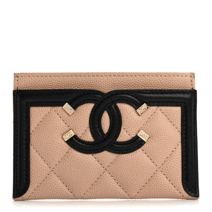 Chanel Caviar Quilted Filigree Card Holder Beige Black 1 of 13