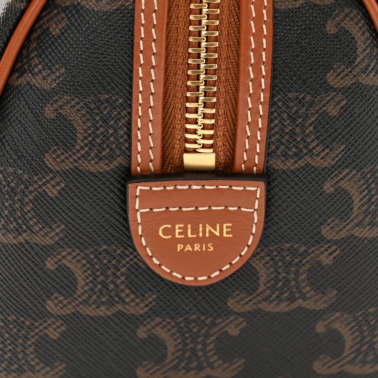 Triomphe Canvas Calfskin Small Boston Bag Tan