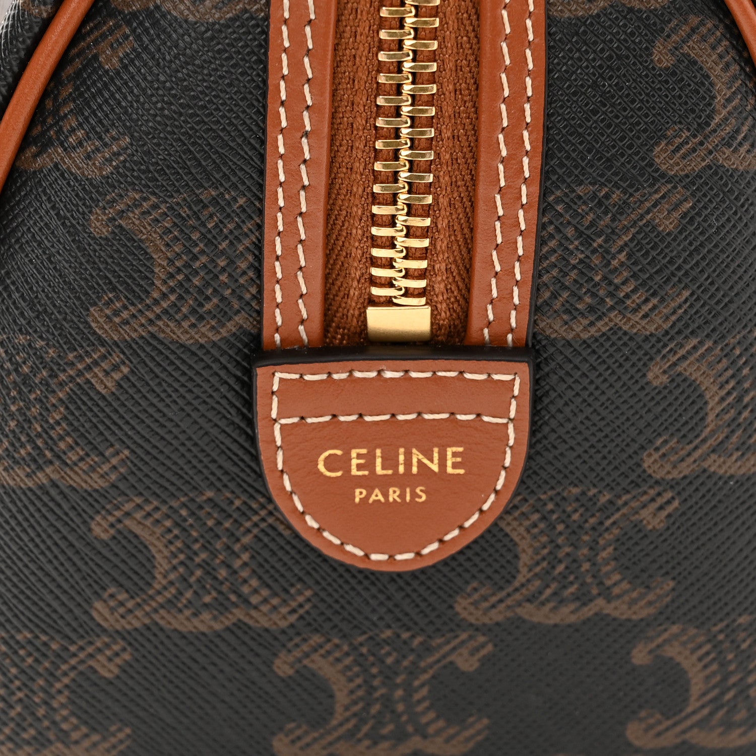 Celine Triomphe Canvas Calfskin Small Boston Bag Tan 6 of 9