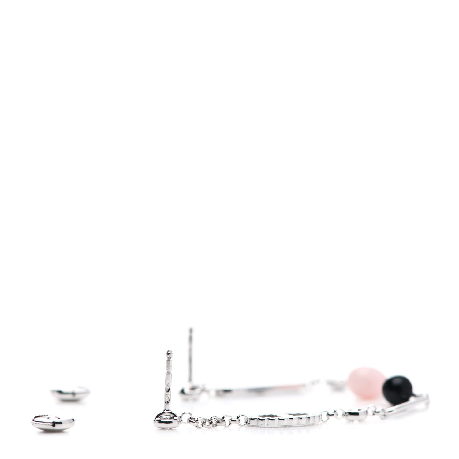 Hermes 18K White Gold Diamond Black Jade Pink Opal Chaine Chaos Drop Earrings 3 of 5