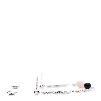 Hermes 18K White Gold Diamond Black Jade Pink Opal Chaine Chaos Drop Earrings 3 of 5