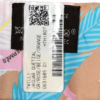 Hermes Silk Jaguar Quetzal Twilly Rose Beige Orange 4 of 4