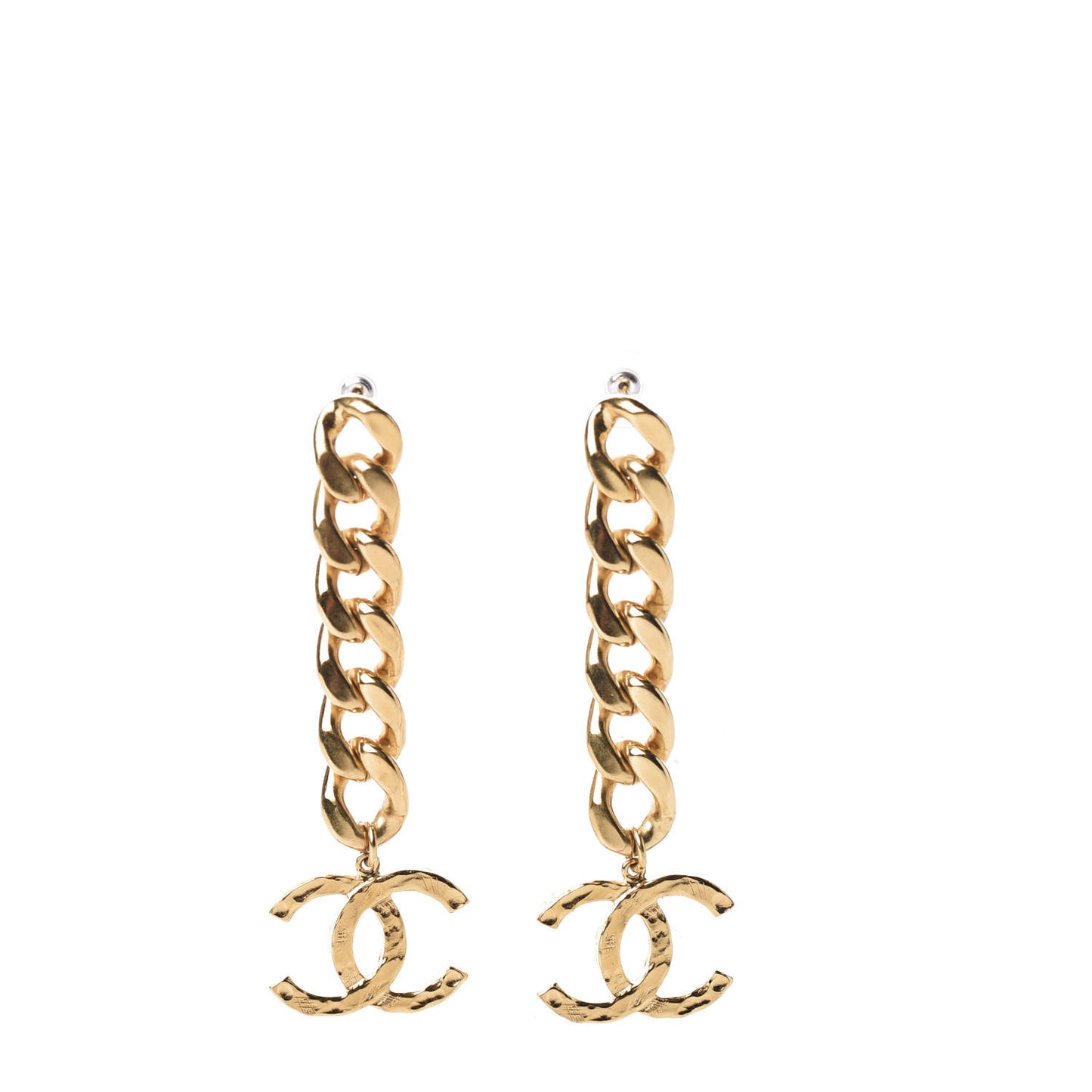 Metal CC Pick Drop Earrings Gold