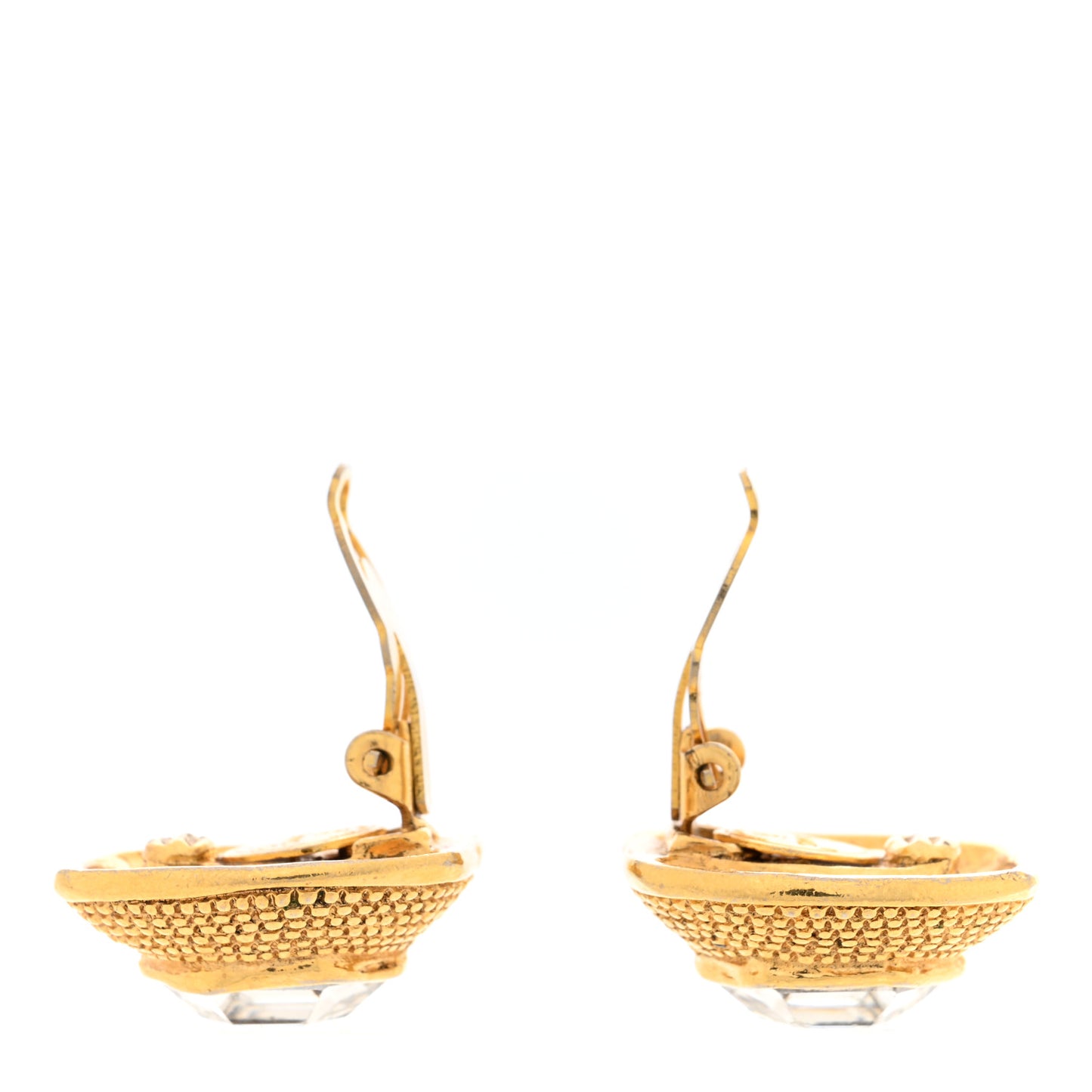 Crystal Hexagon Clip On Earrings Gold