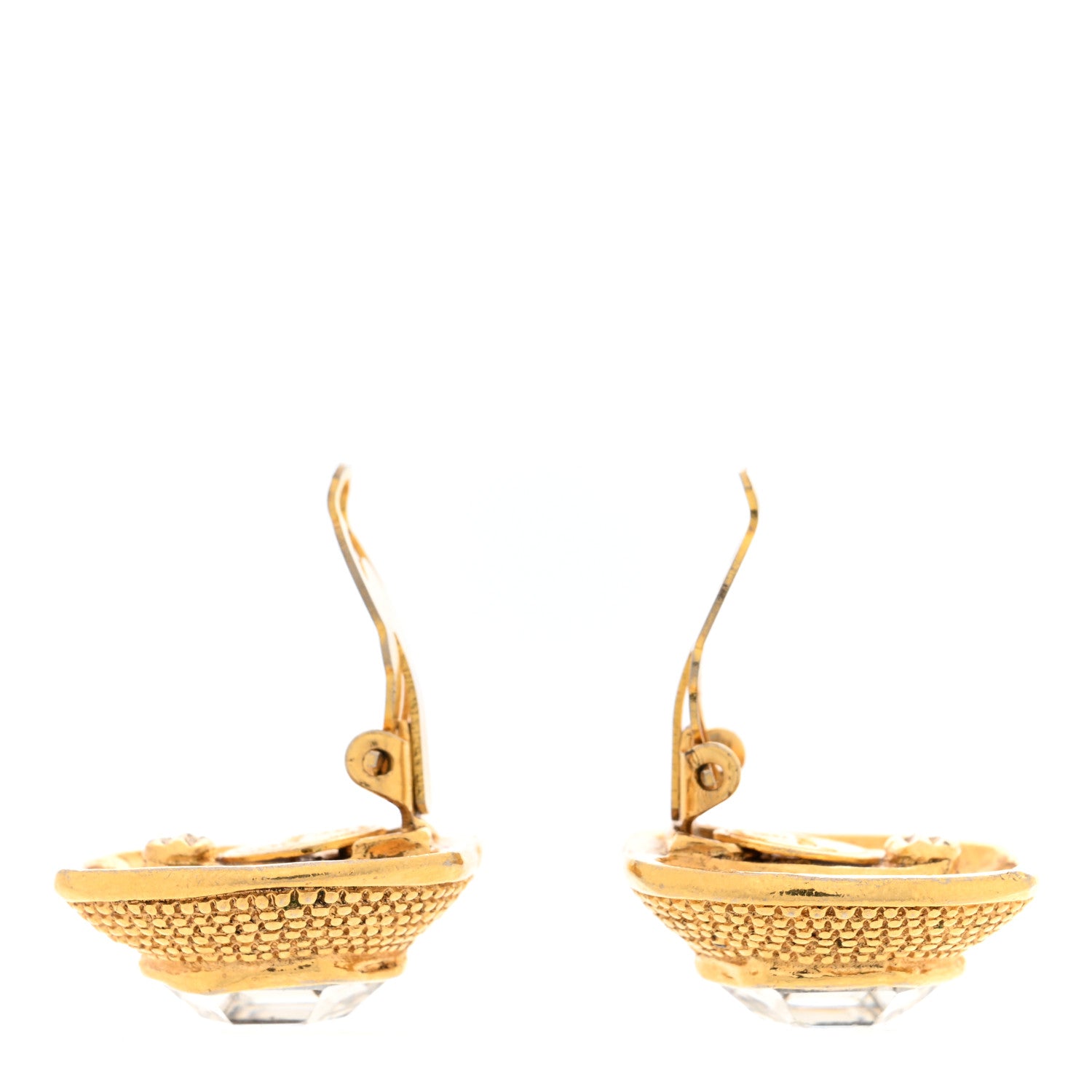 Chanel Crystal Hexagon Clip On Earrings Gold 3 of 4