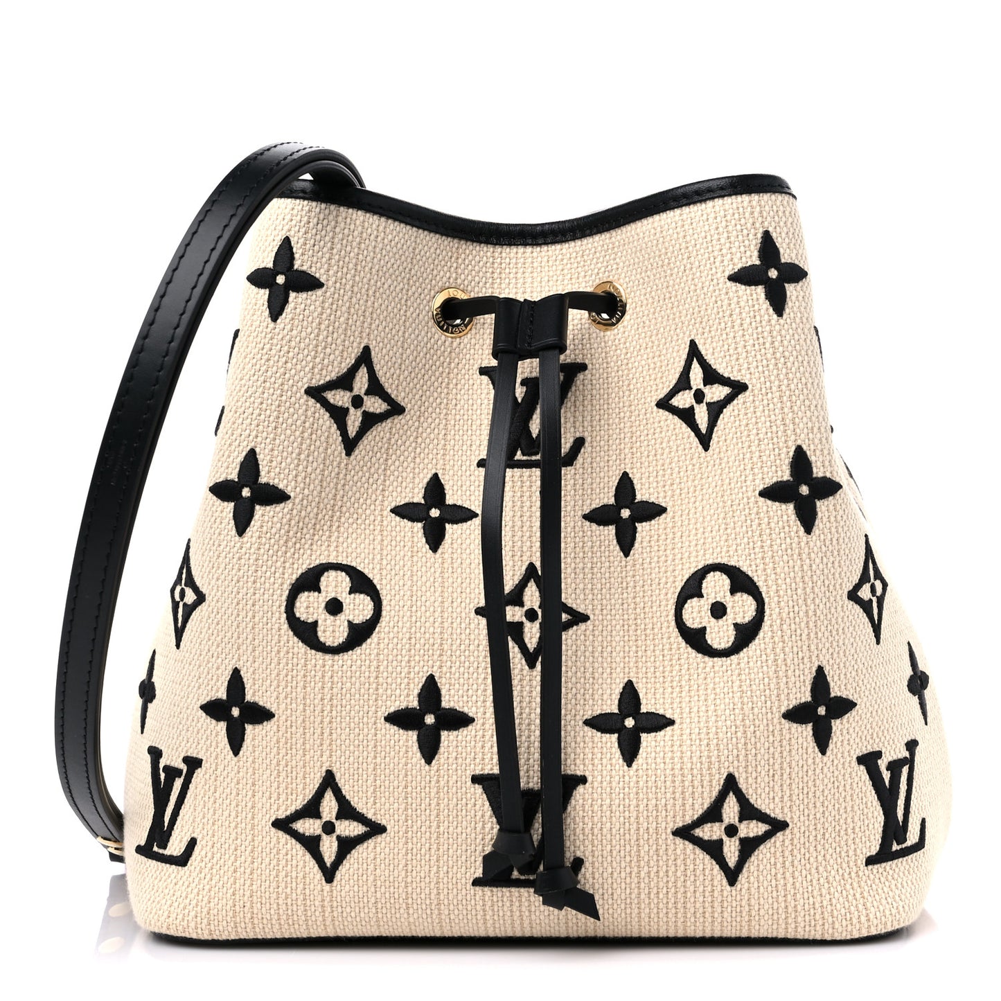 Cotton Monogram Embroidered Neonoe MM Beige Black