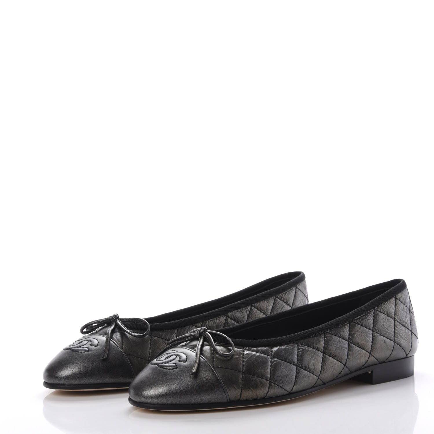 Chanel Aged Calfskin Quilted Cap Toe Ballerina Flats 37 Black 3 of 10