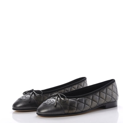 Chanel Aged Calfskin Quilted Cap Toe Ballerina Flats 37 Black 3 of 10