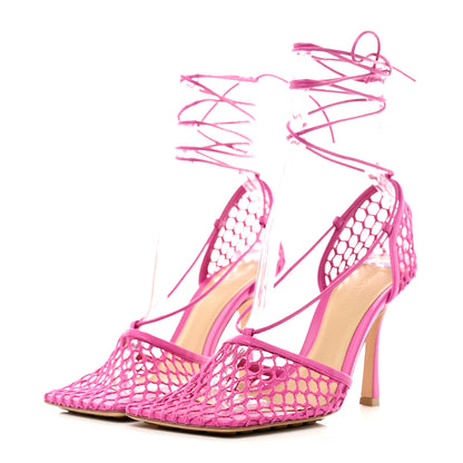 Bottega Veneta Mesh Nappa Stretch Ankle Tie 90mm Sandals 38.5 Hollyhock 3 of 7