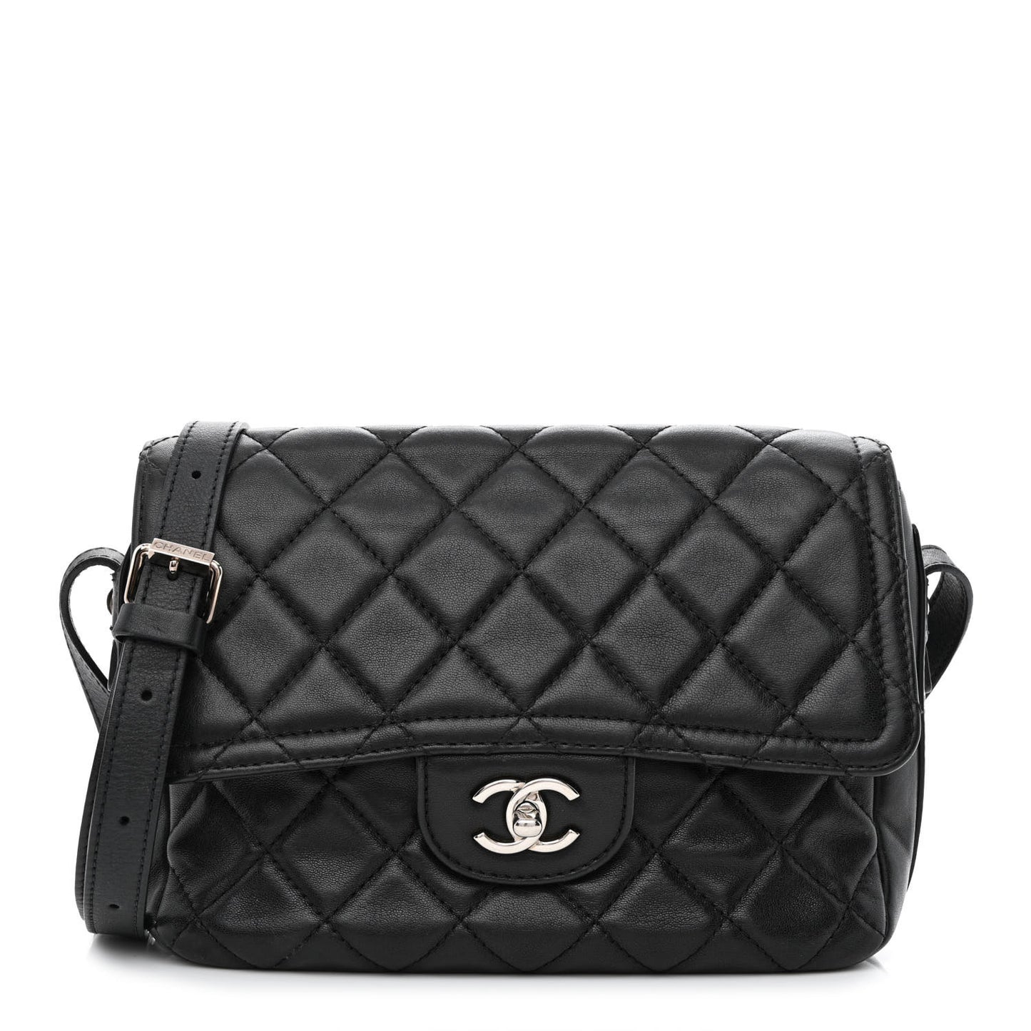 Lambskin Quilted Messenger Bag Black