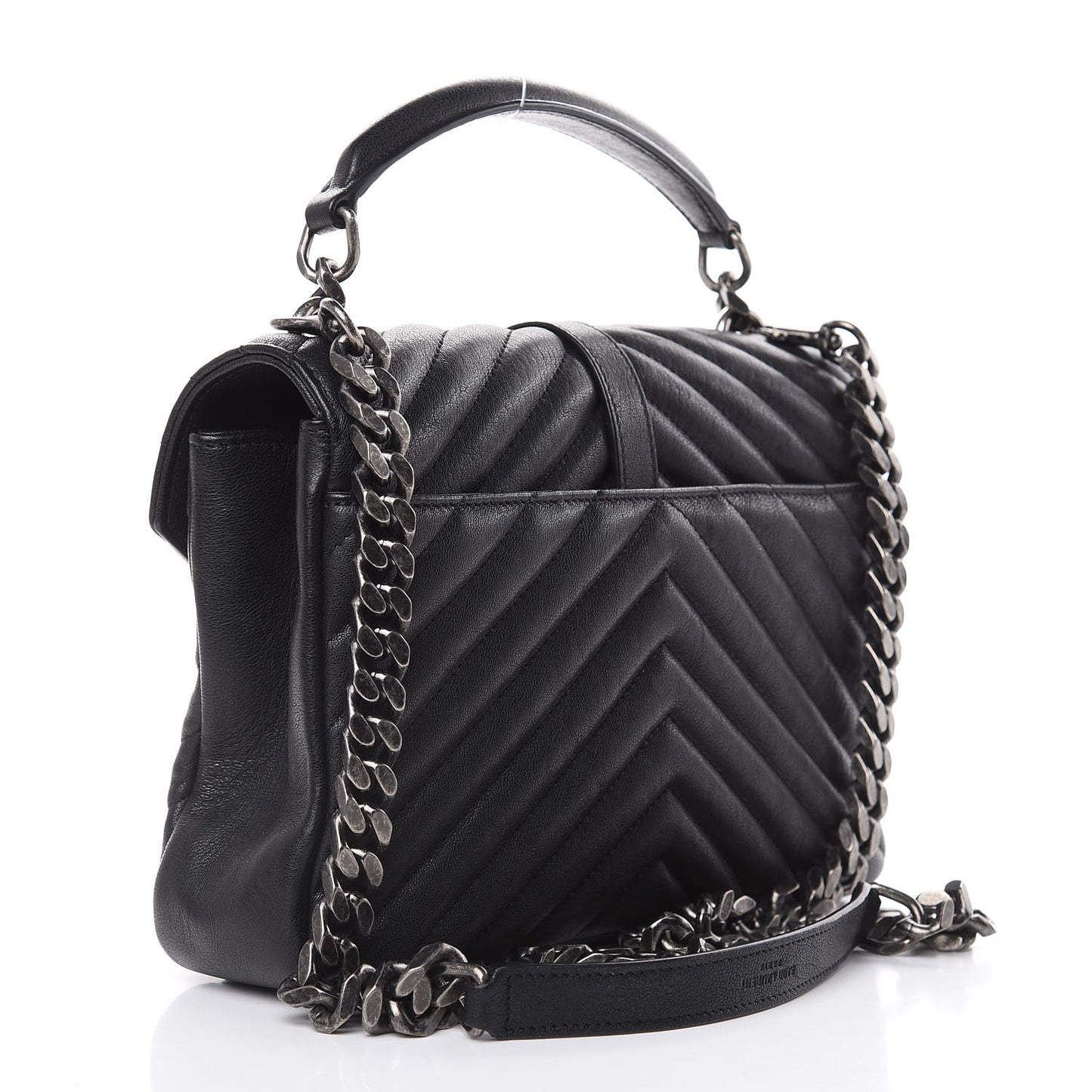 Sheepskin Matelasse Chevron Monogram Medium College Bag Black