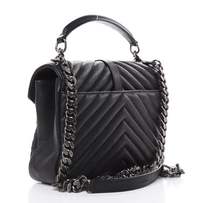 Saint Laurent Sheepskin Matelasse Chevron Monogram Medium College Bag Black 3 of 15