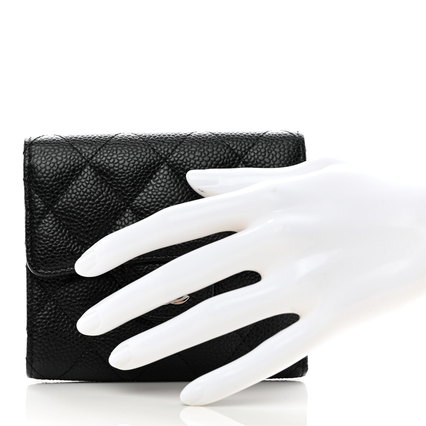 Caviar Quilted Compact Flap Wallet Black