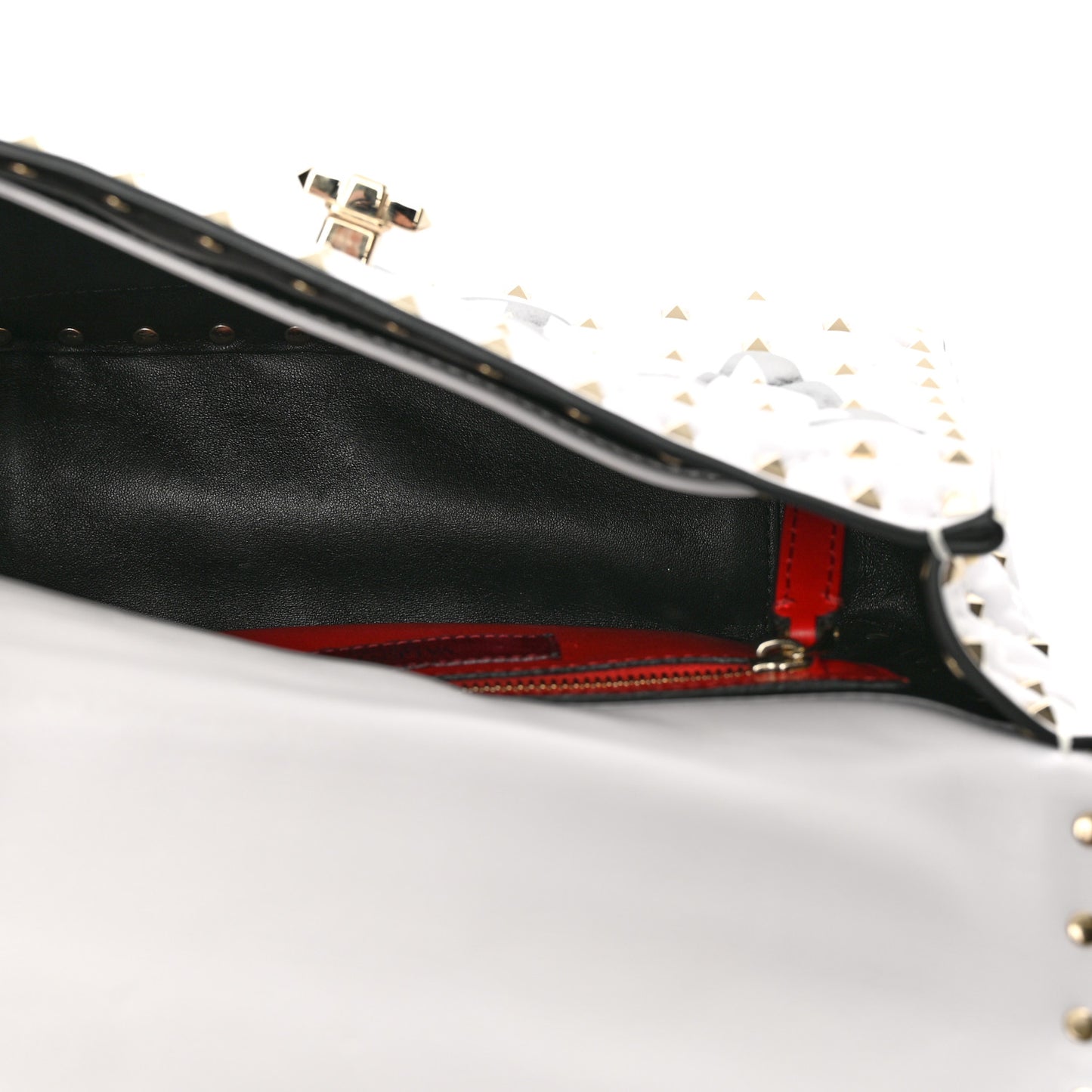 Lambskin VLTN Print Medium Rockstud Spike Shoulder Bag Optic White Black