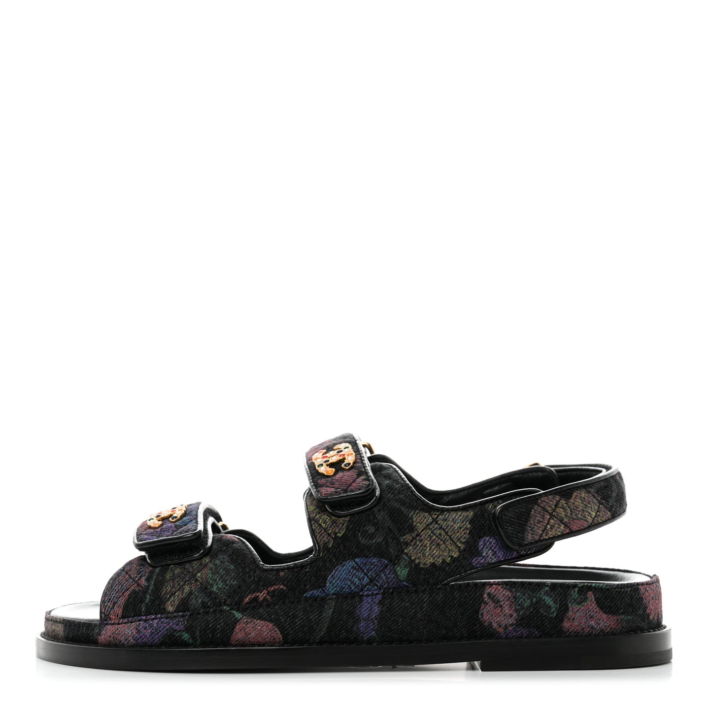 Denim Quilted Dad Sandals 38 Black Multicolor