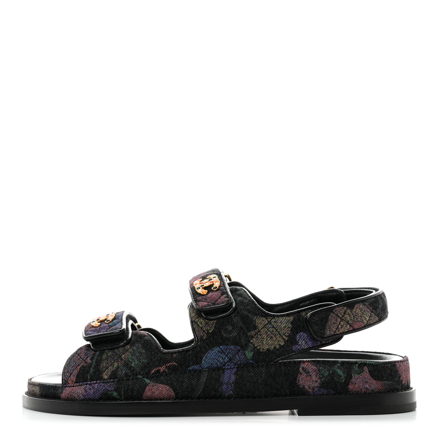 Chanel Denim Quilted Dad Sandals 38 Black Multicolor 1 of 9