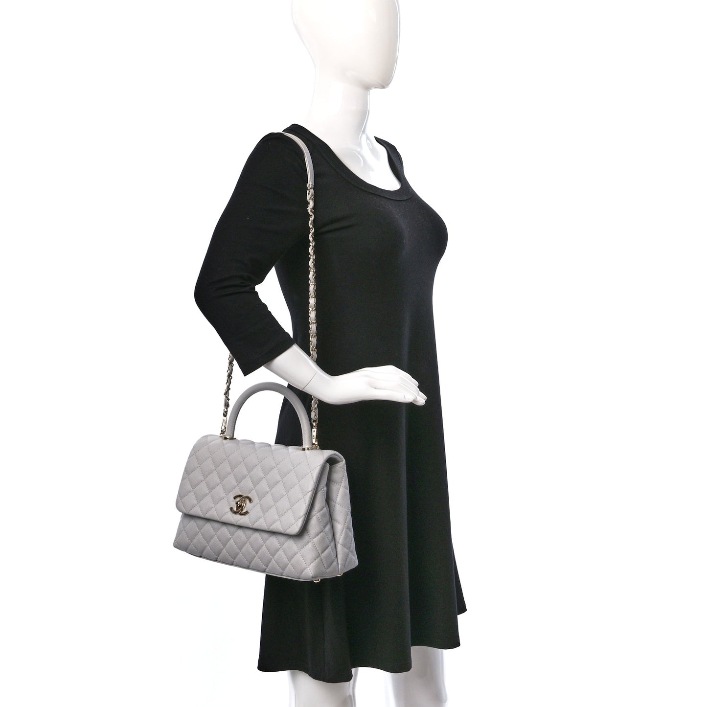 Caviar Quilted Small Coco Handle Flap Light Grey