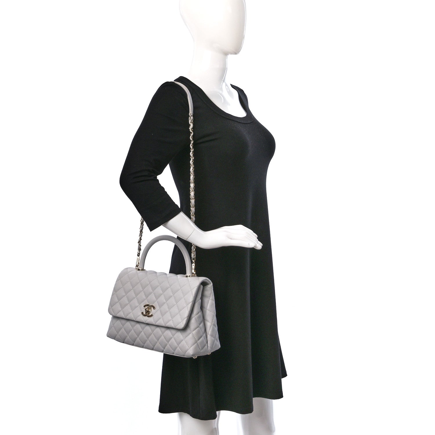 Chanel Caviar Quilted Small Coco Handle Flap Light Grey 2 of 9