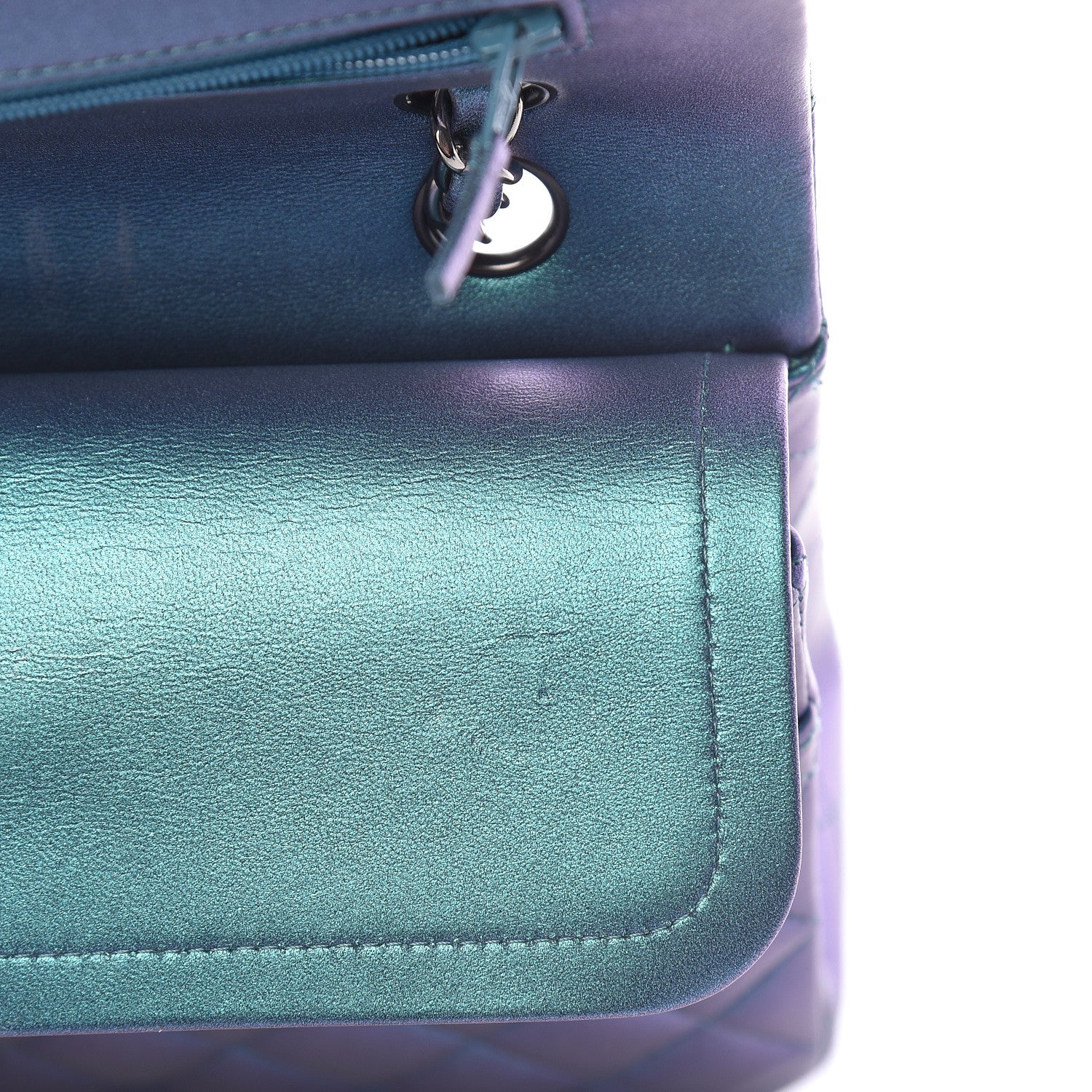 Chanel Metallic Lambskin Quilted Medium Double Flap Turquoise 10 of 15