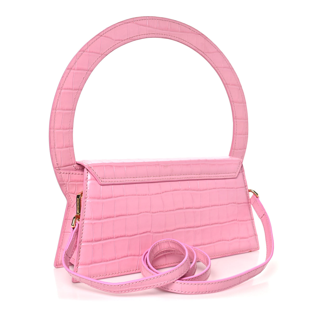 Calfskin Crocodile Embossed Le Sac Rond Pink