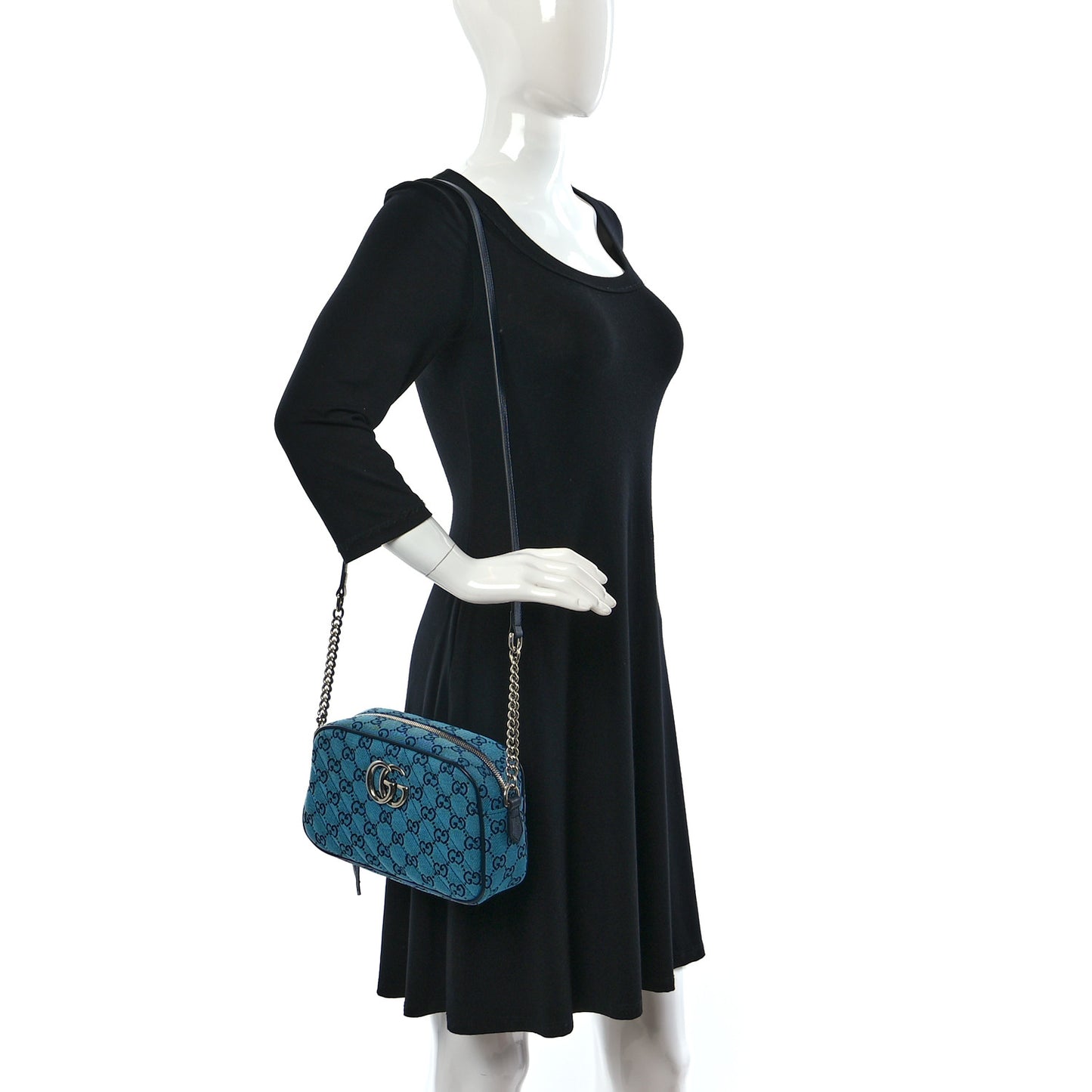Monogram Multicolor Matelasse Diagonal Small GG Marmont Chain Shoulder Bag Light Blue