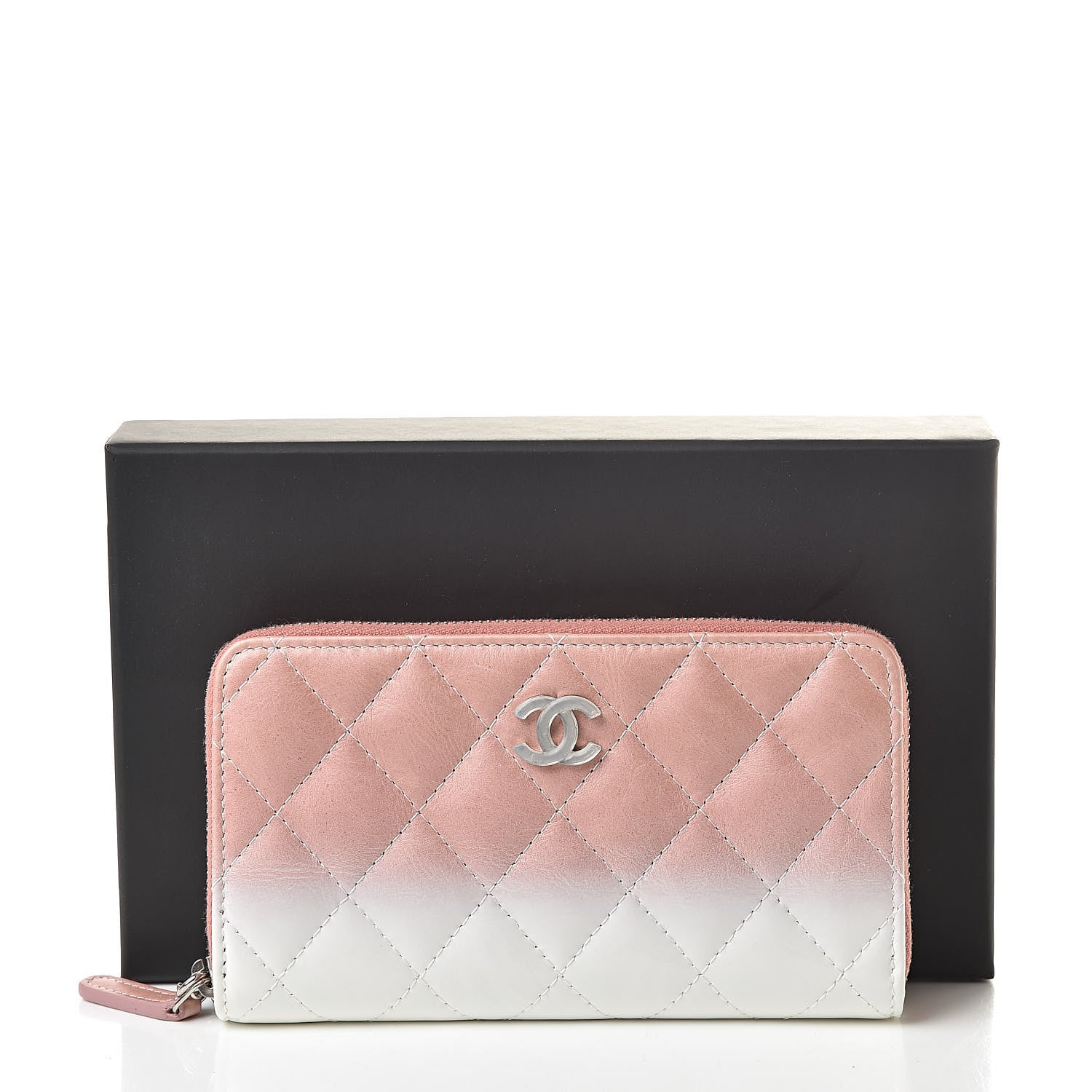 Chanel Ombre Patent Calfskin Quilted Small Zip Around Wallet Pink White 9 of 9
