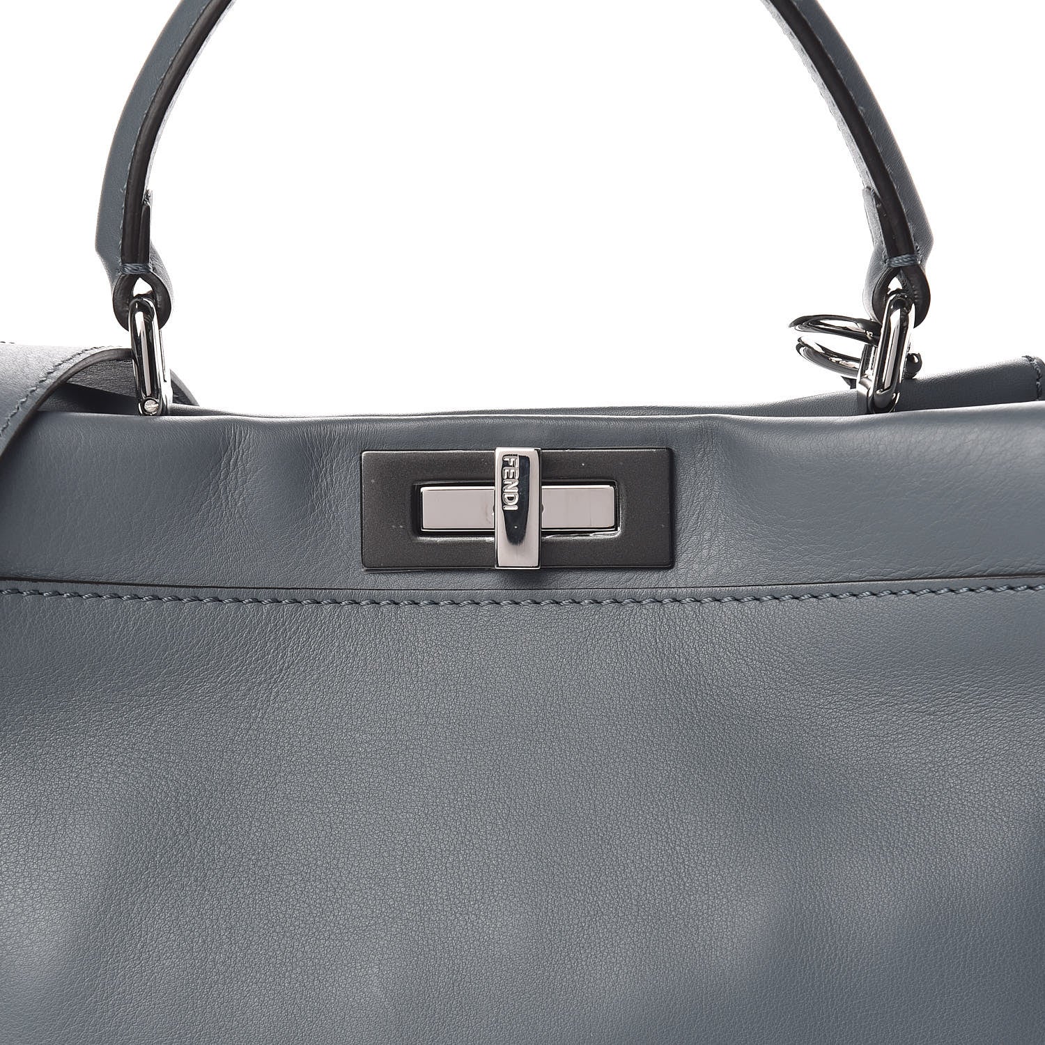 Fendi Vitello Seta Shiny Nappa Medium Peekaboo Iconic Satchel Tempesta Grigio Perla 11 of 11
