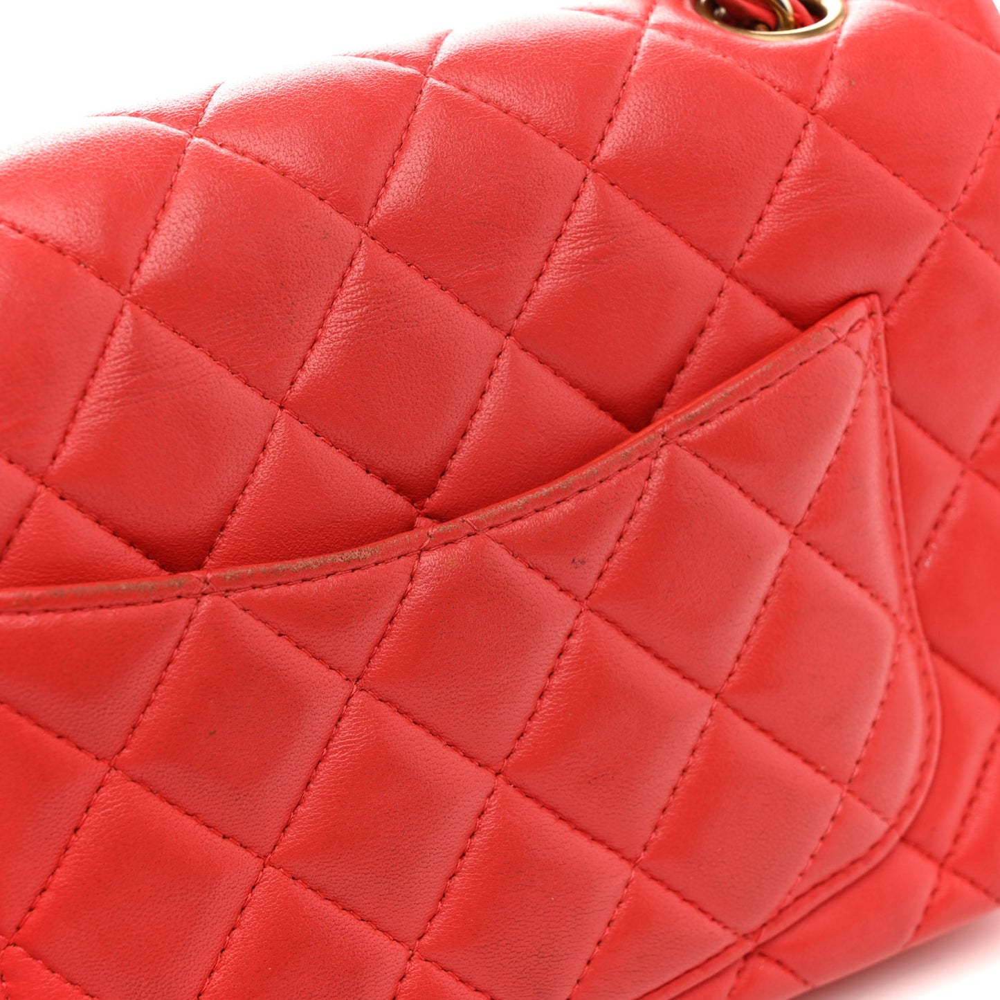 Lambskin Quilted Mini Rectangular Flap Coral