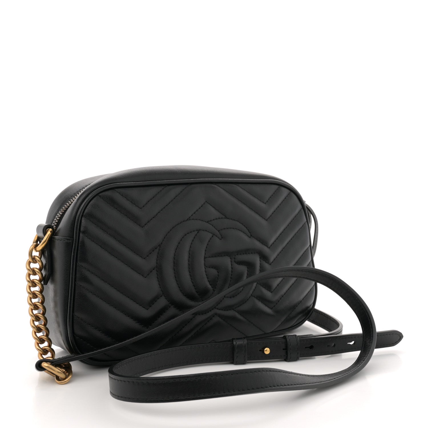 Gucci Calfskin Matelasse Small GG Marmont Chain Shoulder Bag Black 3 of 12