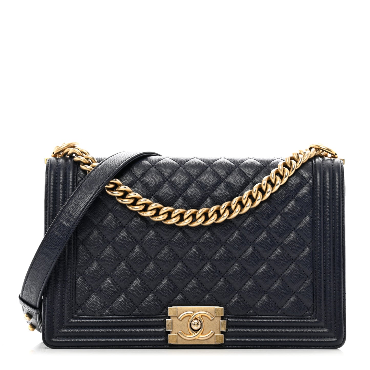 Caviar Quilted New Medium Boy Flap Dark Navy Blue