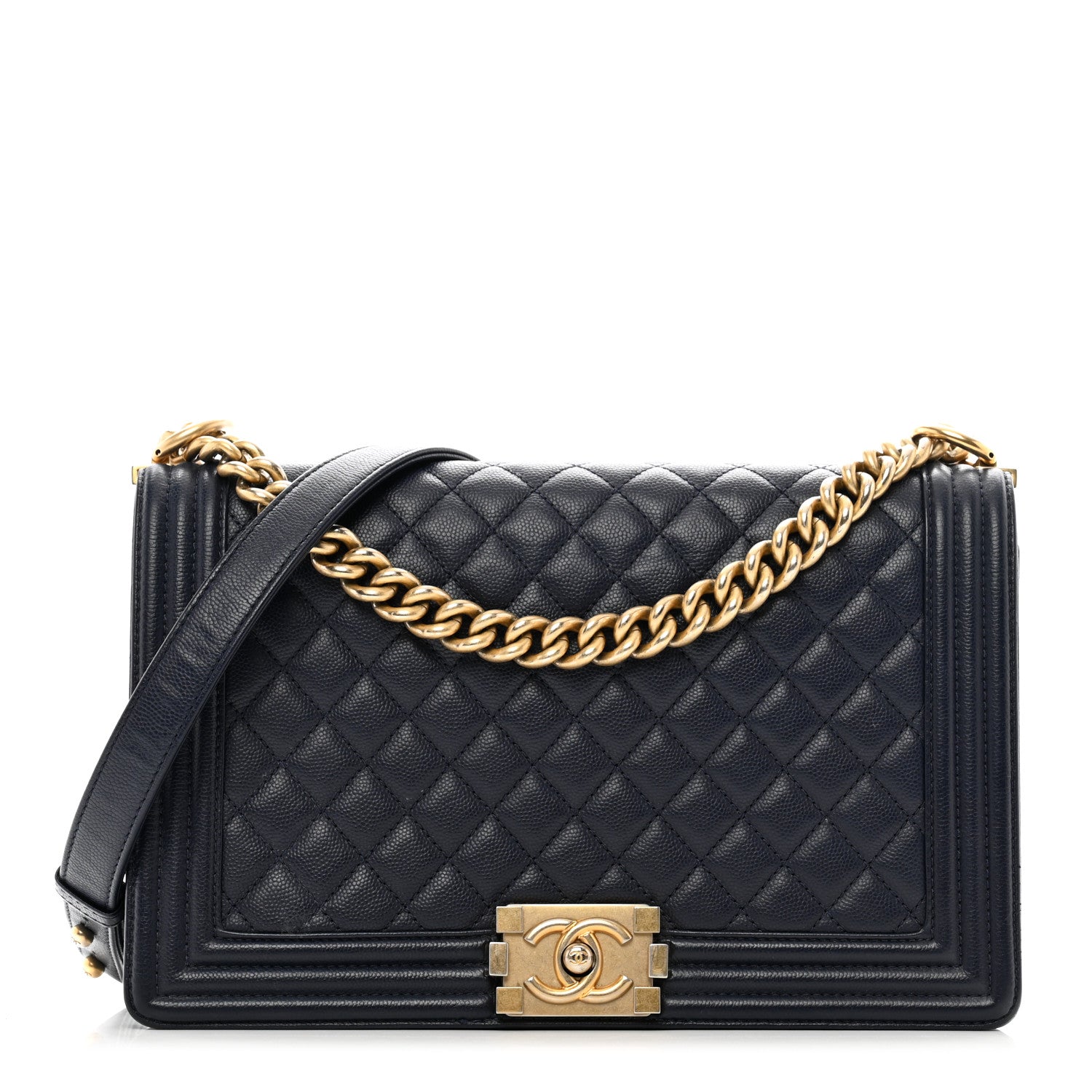 Chanel Caviar Quilted New Medium Boy Flap Dark Navy Blue 1 of 12