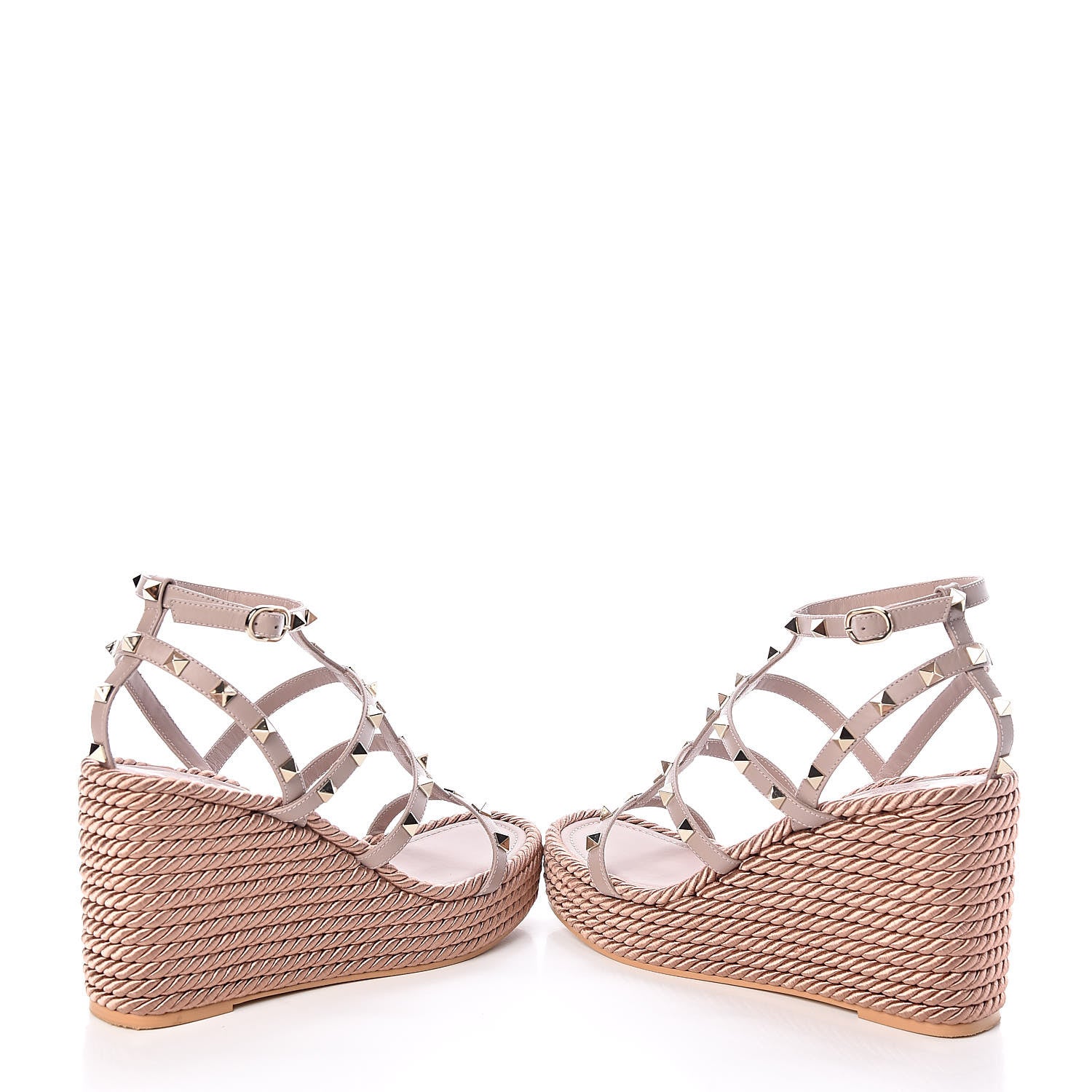 Valentino Garavani Calfskin Rockstud Ankle Strap Torchon Espadrille Caged 25/95mm Wedge Sandals 39 Poudre 6 of 11