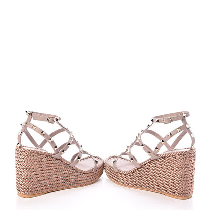 Valentino Garavani Calfskin Rockstud Ankle Strap Torchon Espadrille Caged 25/95mm Wedge Sandals 39 Poudre 6 of 11