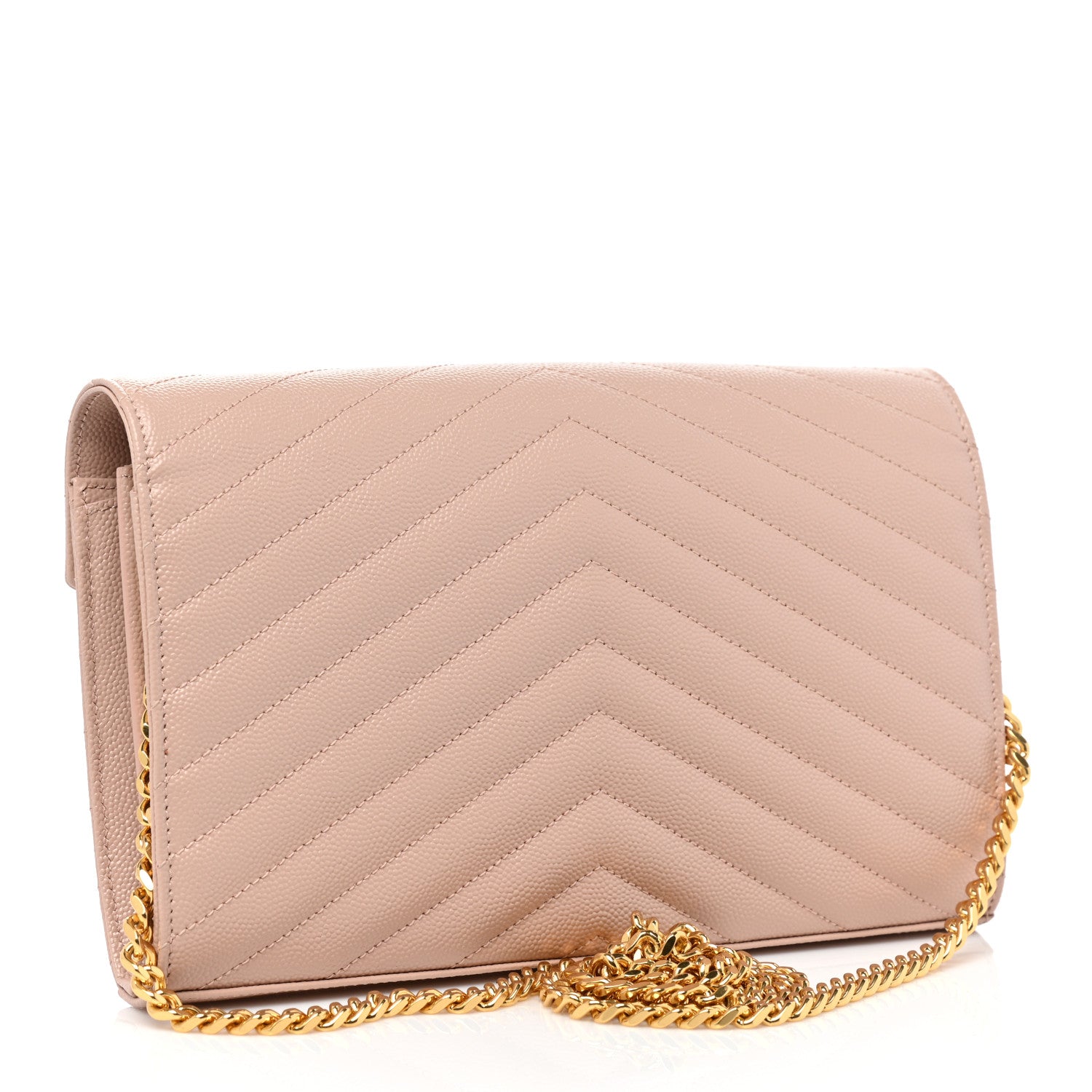 Saint Laurent Grain De Poudre Matelasse Chevron Monogram Chain Wallet Pale Pink 3 of 9