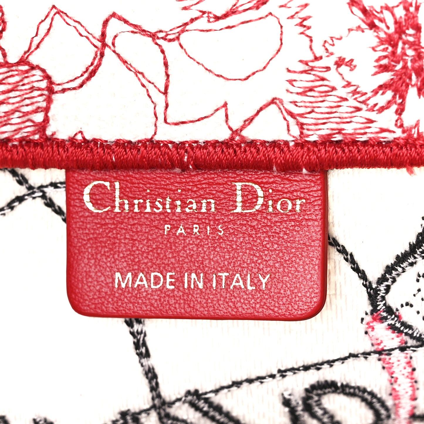 Canvas Embroidered Medium Dioramour D-Royaume Book Tote Red Multicolor