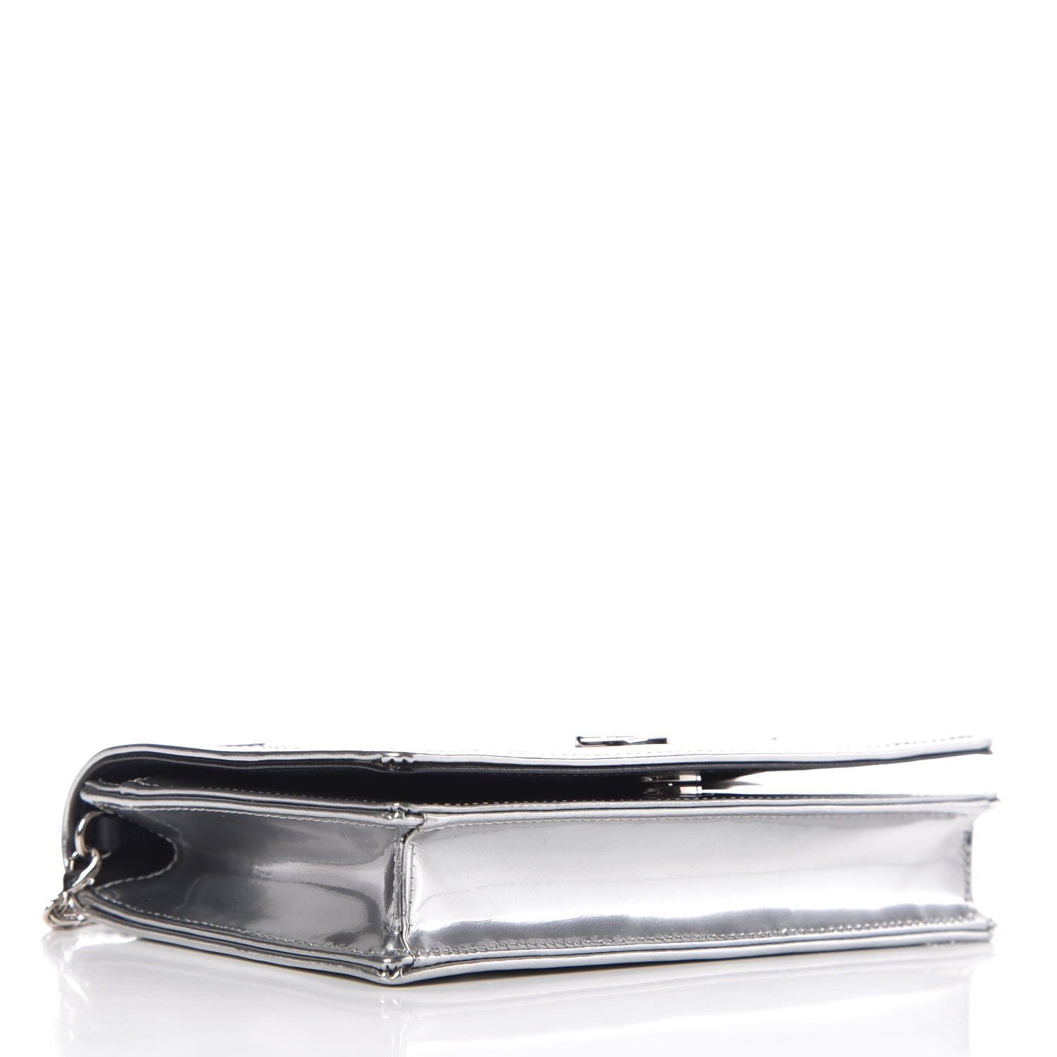 Christian Dior Metallic Patent Micro-Cannage Diorama Wallet on Chain Pouch Silver 4 of 6