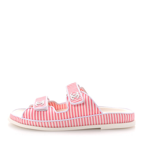 Printed Cotton Velcro Dad Flat Mules 41 White Pink