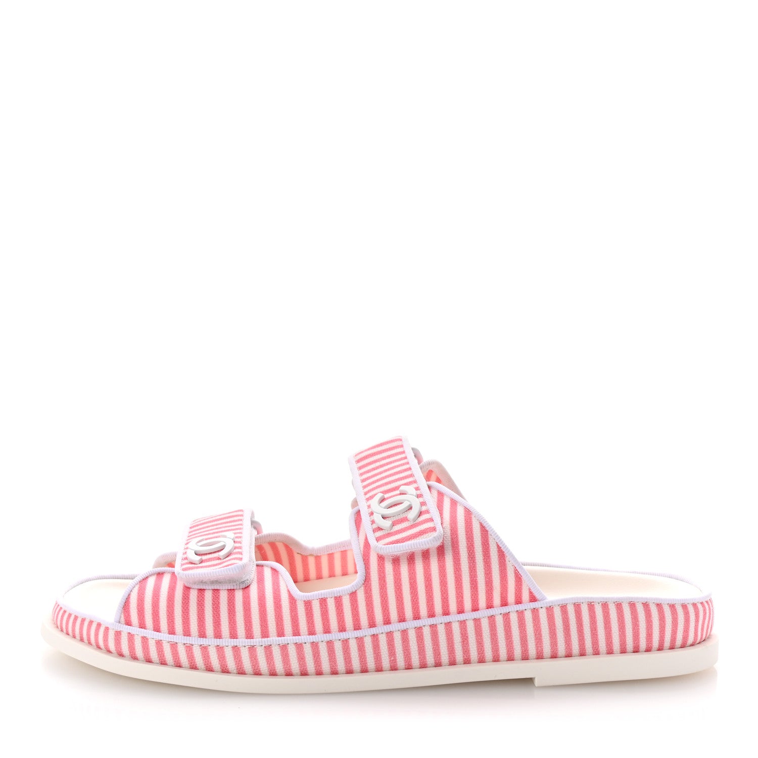 Chanel Printed Cotton Velcro Dad Flat Mules 41 White Pink 1 of 10