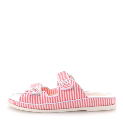 Chanel Printed Cotton Velcro Dad Flat Mules 41 White Pink 1 of 10