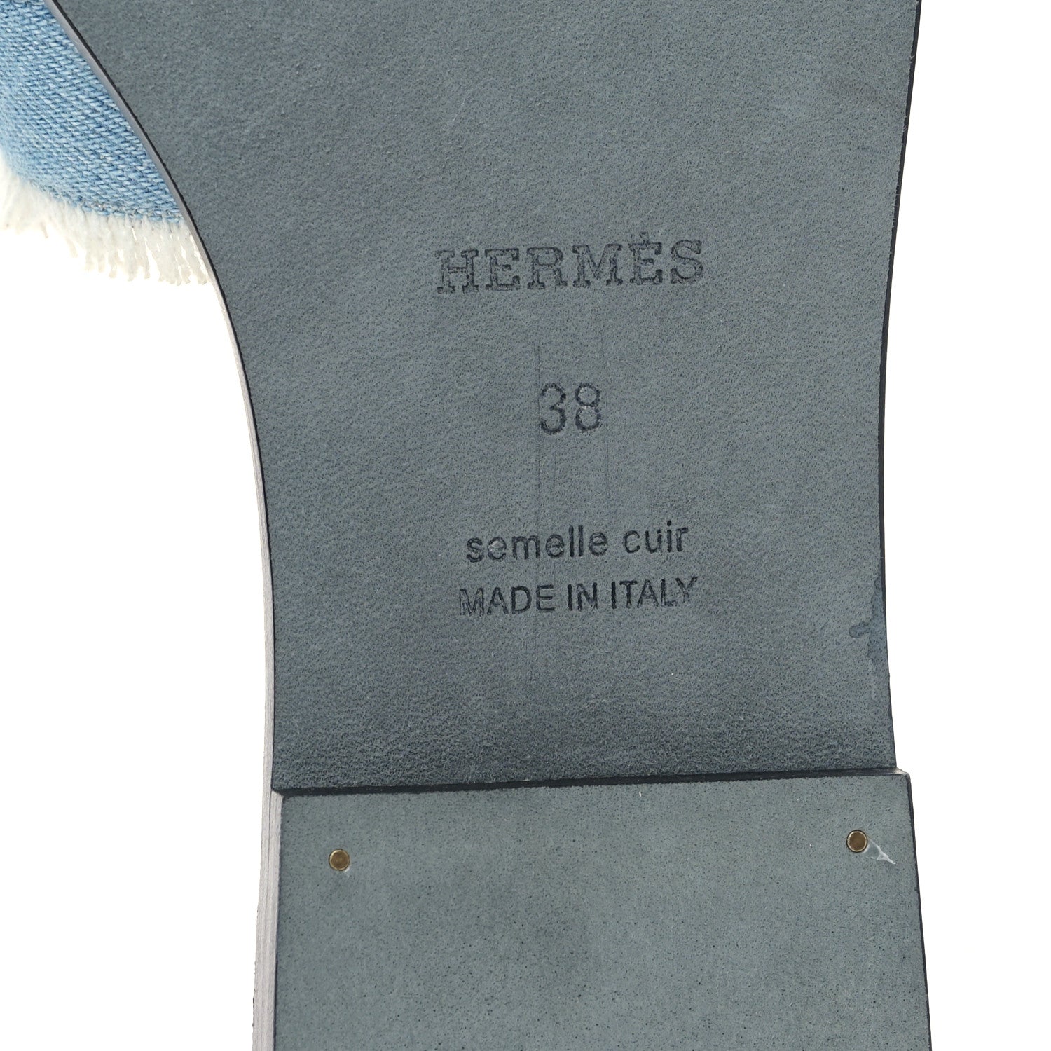 Hermes Denim Oran Fringe Sandals 38 Bleu Clair 6 of 9