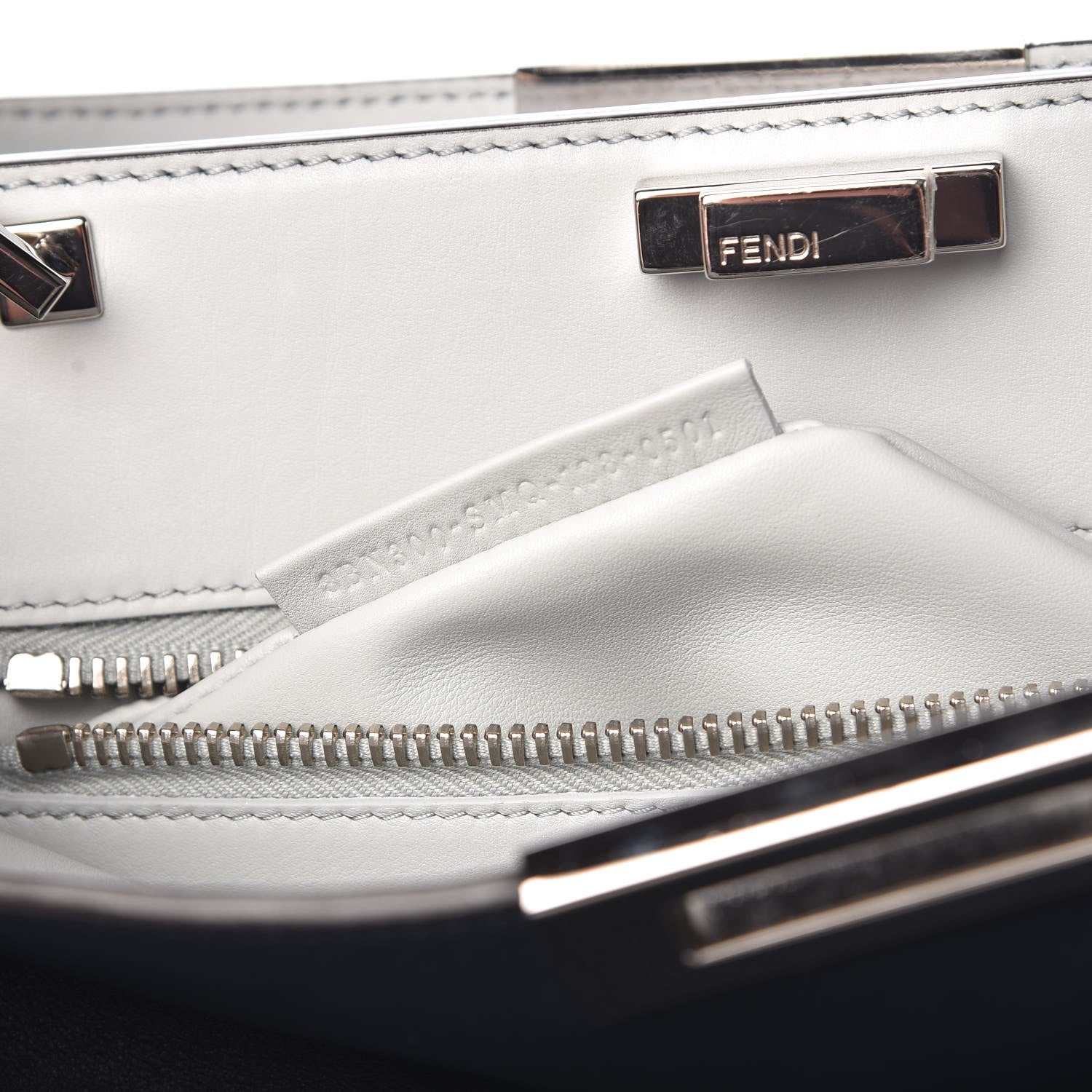 Fendi Vitello Tahiti Burro Large Peekaboo Iconic Essentially Satchel Blue Notte Grigio Perla 9 of 9