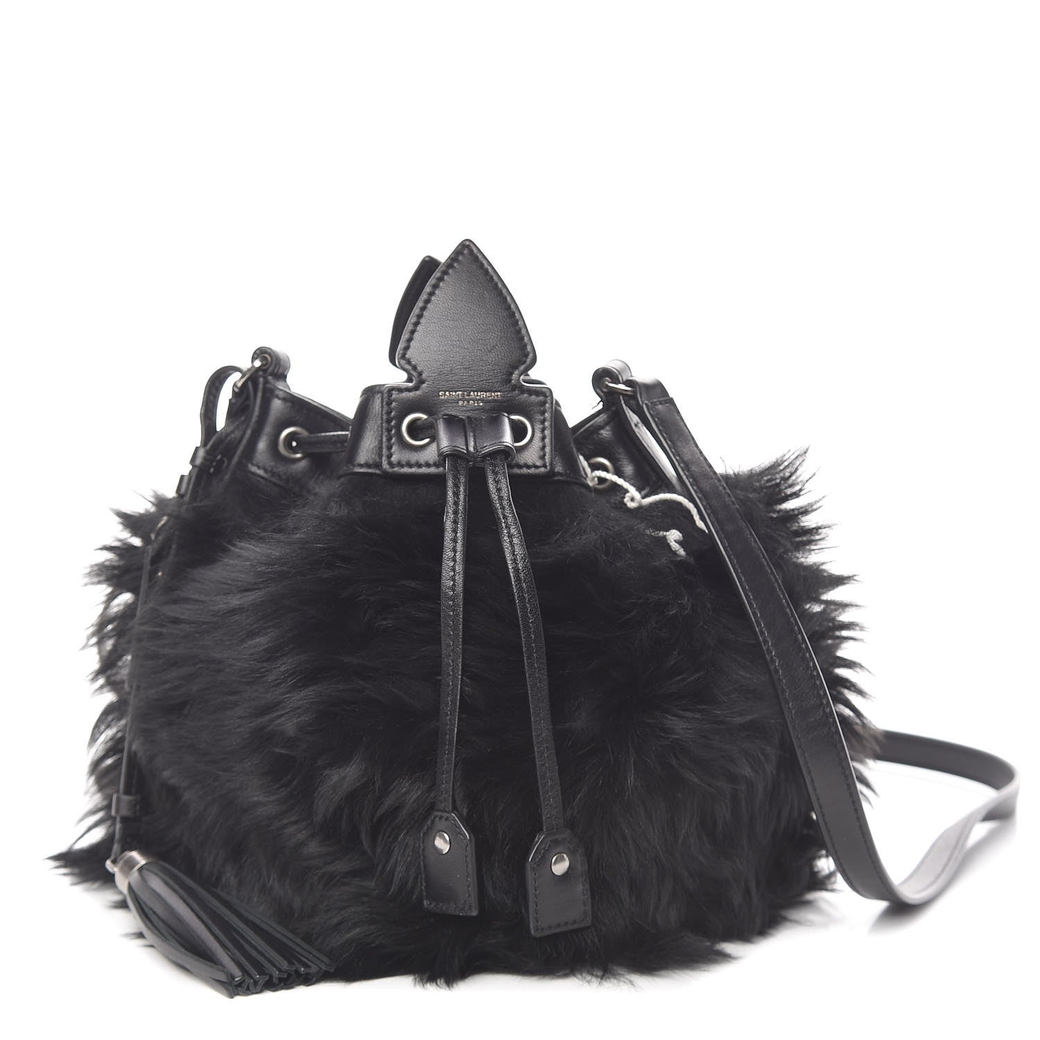 Saint Laurent Shearling Anja Bucket Bag Black 1 of 9
