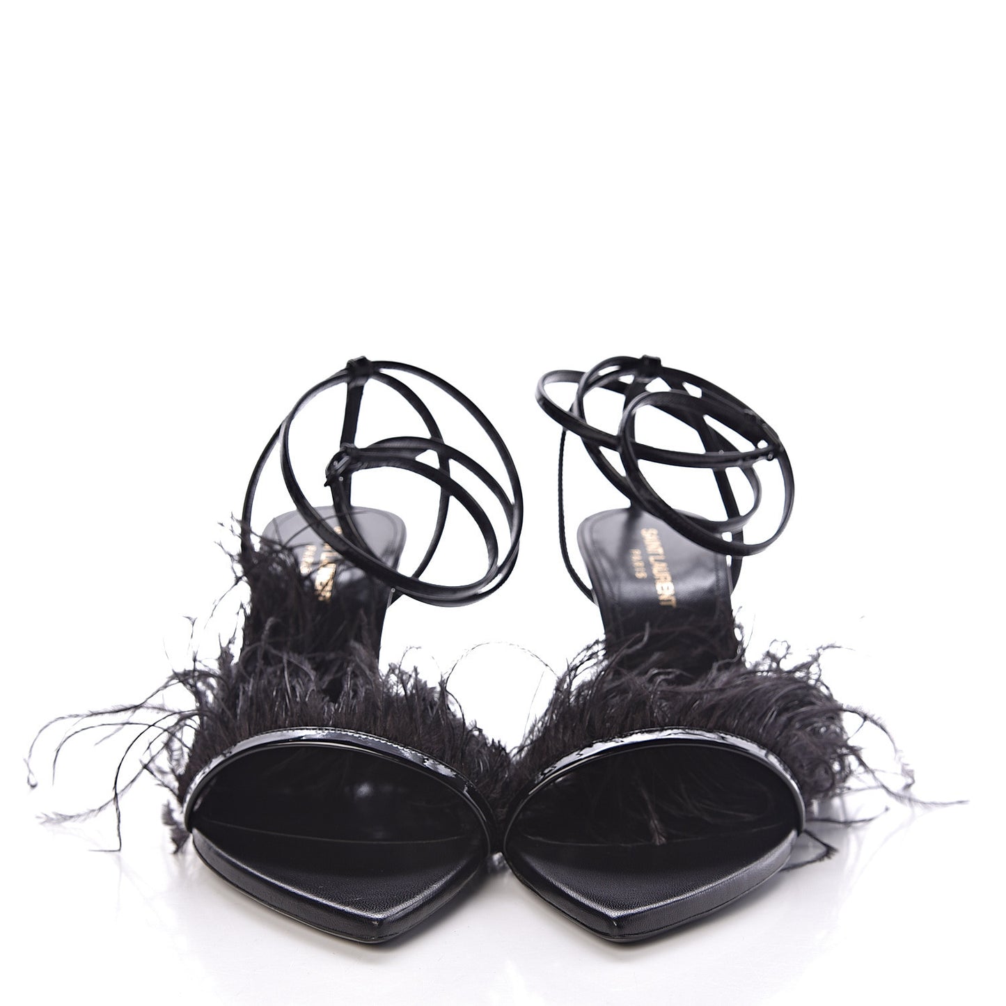 Patent Ostrich Feathers Era 110 Ankle Strap Sandals 38.5 Black